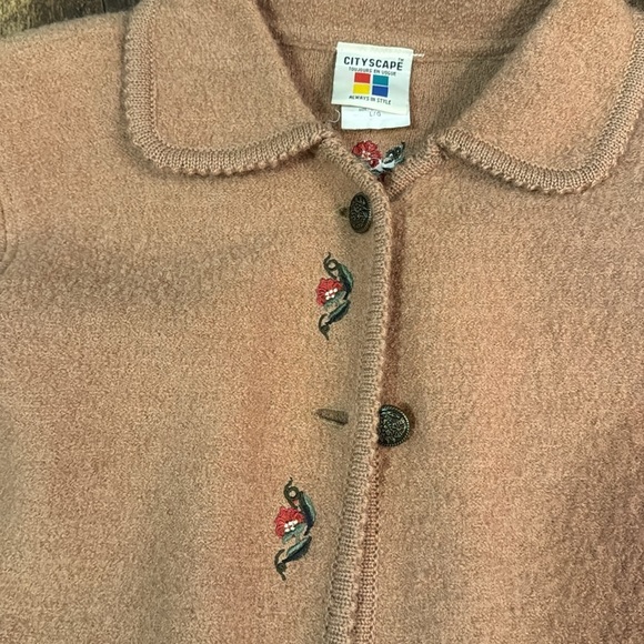 Vintage Cityscape 100% Wool Cream Floral Embroidered Jacket Size Large - Picture 3 of 14